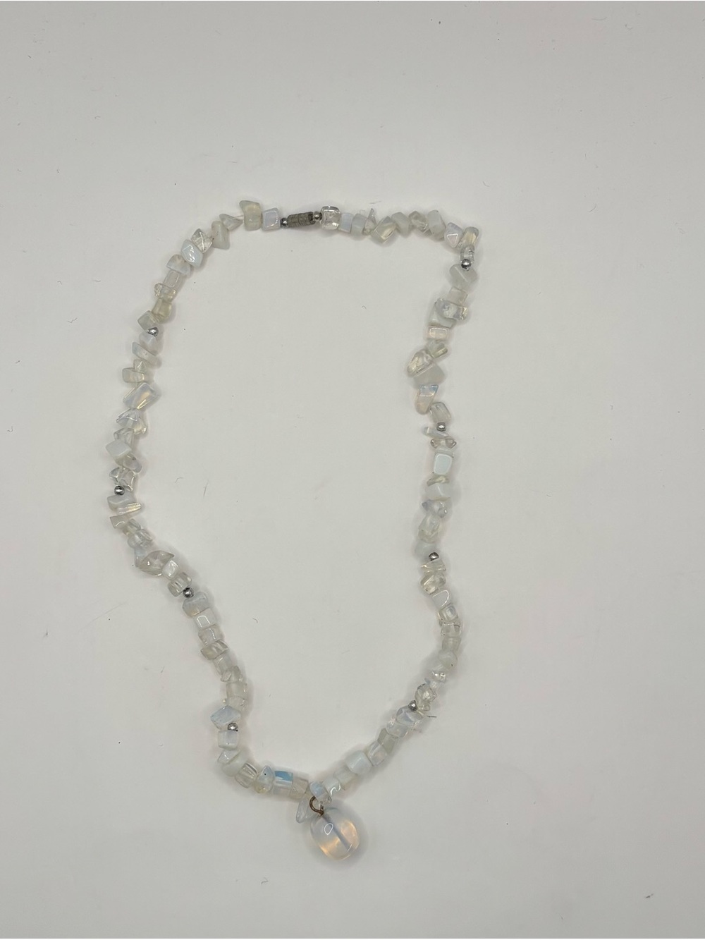 Iridescent White Bead Necklace with Opalescent Pendant